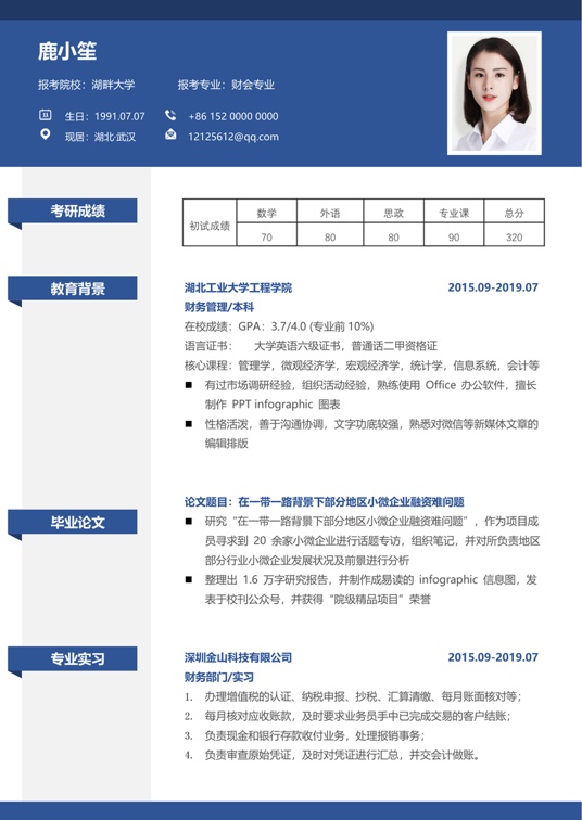 考研复试简历 (19)复试简历word模板